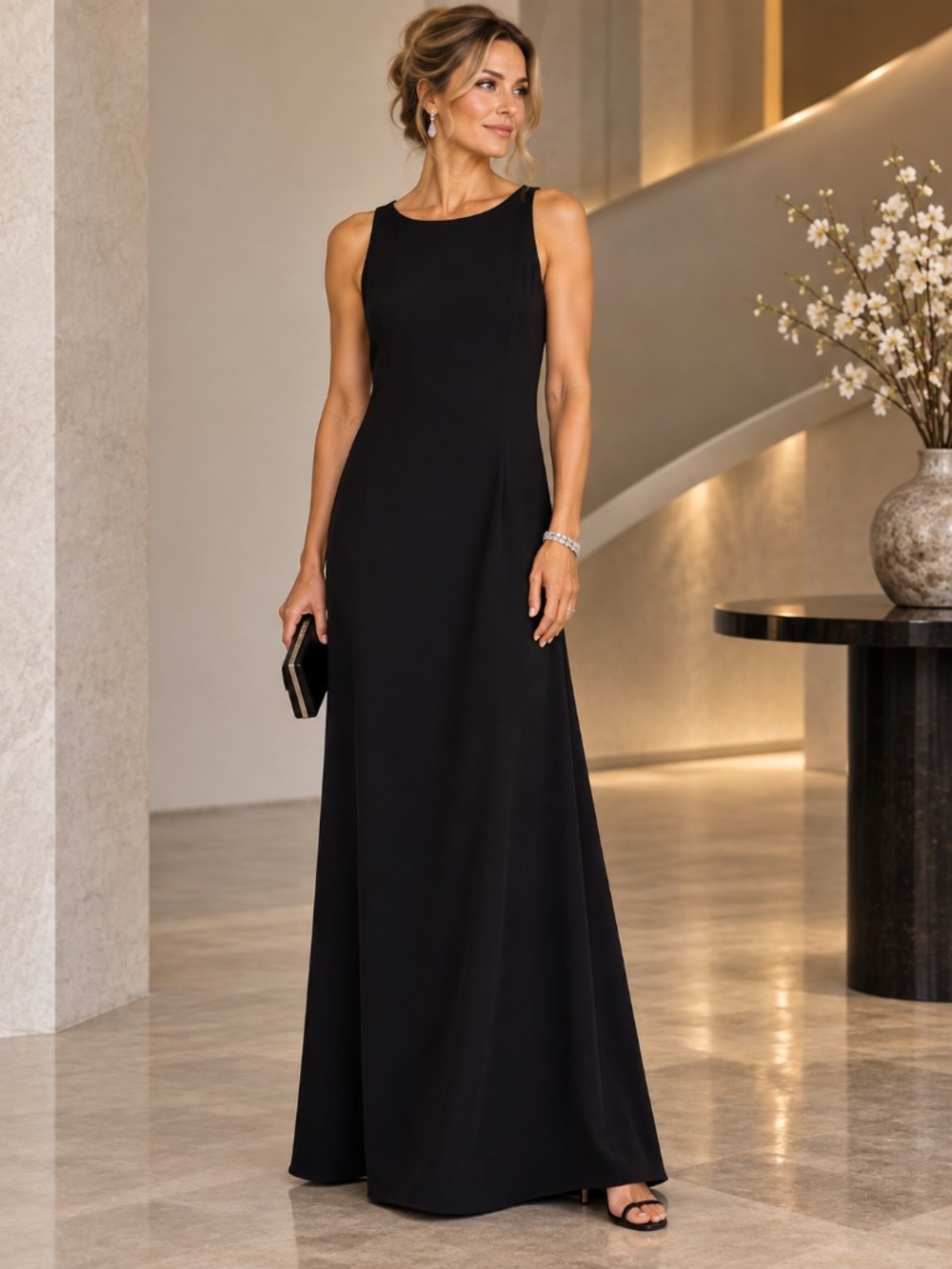 Vintage Michelangelo Black Cowl Back Formal Maxi Dress Size 6